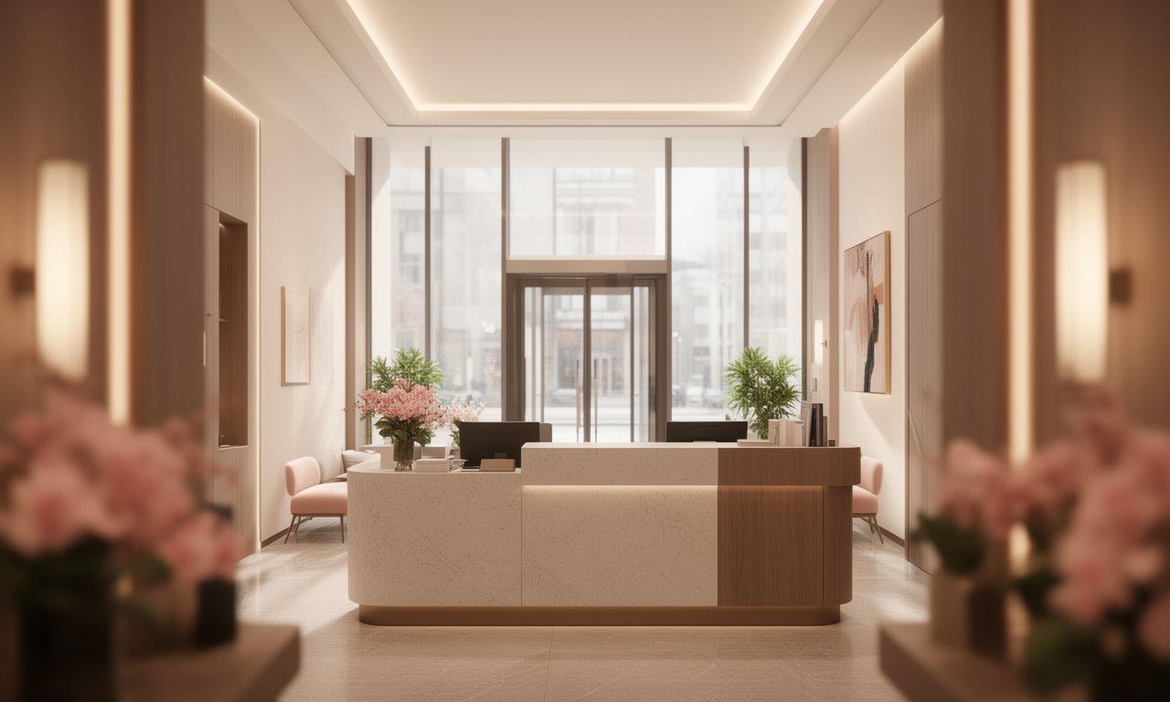 Reception luminosa di uno studio legale a Roma con dettagli eleganti e atmosfera accogliente